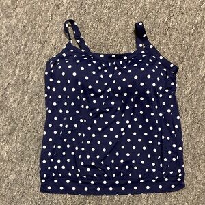 Lands' End Navy Blue Polka Dot Tankini Swim Top, NWT! size 16 D